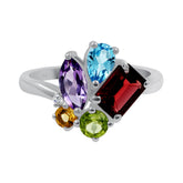 Natural Multi Gemstone Ring For Women Five Stone Sterling Silver Birthstone Ring Jewelry Gift For Women Mom Wife Sister
